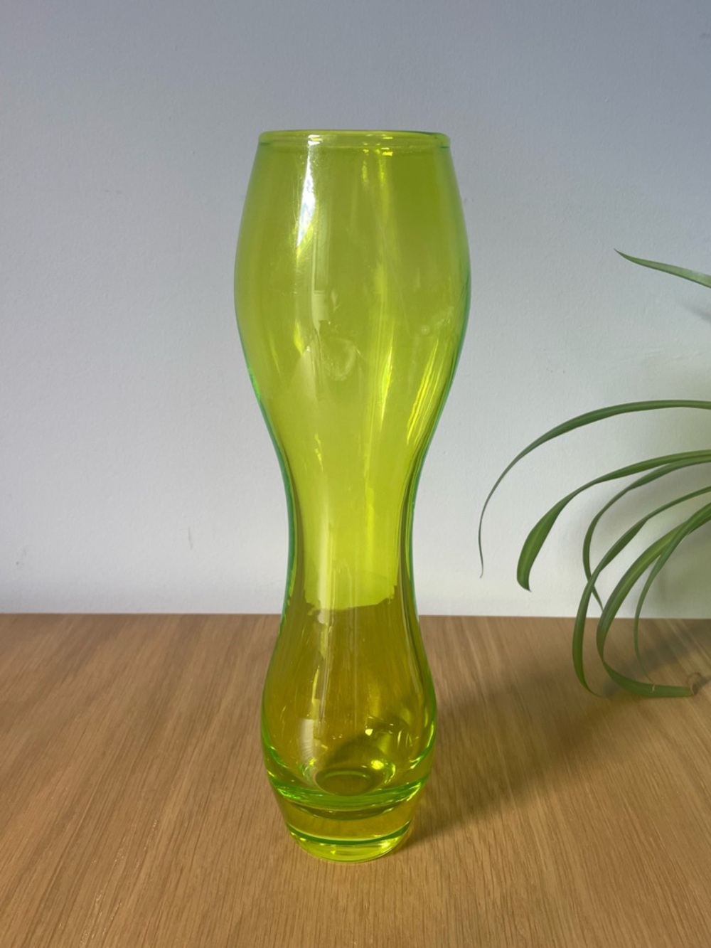 Vintage IKEA 90s Post-Modern Hand-Blown Glass Vase Electric Lime Green